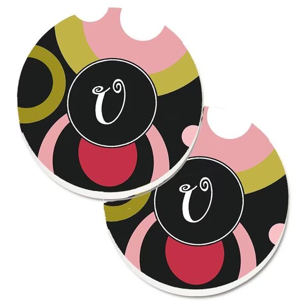 Letter U Monogram Retro in Black Set of 2 Cup Holder Car Coaster, Carolines Treasures, Mfr#: AM1001-UCARC